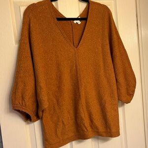 J Jill V-neck Dolman sleeves size L speckled burnt orange amber fall sweater